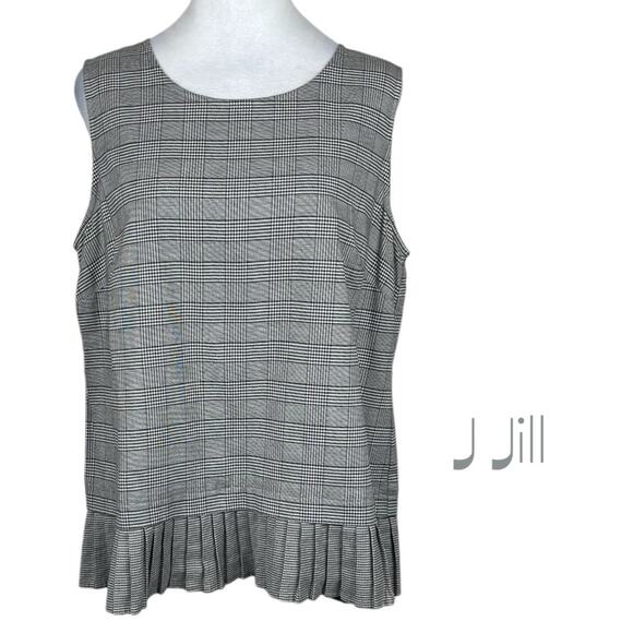 J Jill Black White Pleated Plaid Academia Office Career Top NWOT Size L - Picture 2 of 11